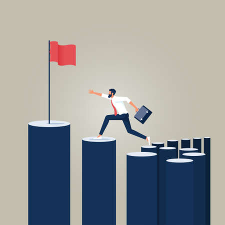 Business concept of goals and the path to success, business concept businessman running to the top or targetのイラスト素材