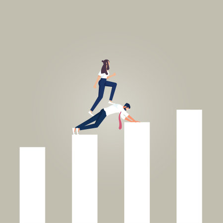 Human Bridge, businessman go over bridge of people, help, support and teamwokのイラスト素材