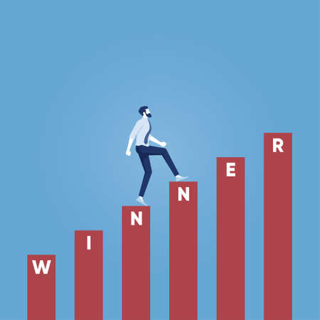 businessman running up the stairs which are with the text winner, business success or competition conceptのイラスト素材