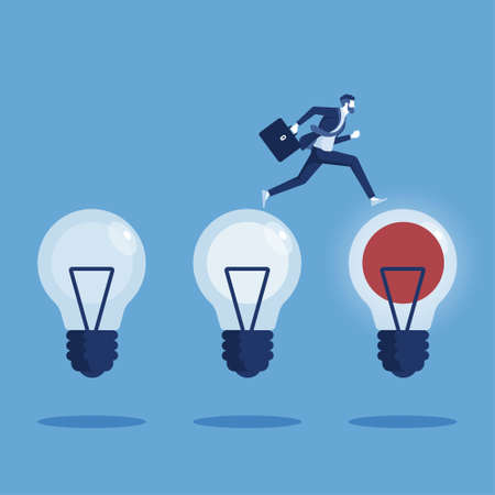 Development and success in business concept, businessman walking on percent rates of success in career and business vectorのイラスト素材