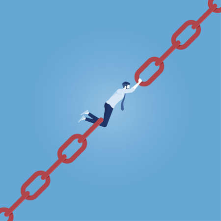 businessman trying to hold broken chain together, link chain together conceptのイラスト素材
