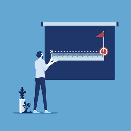 Businessman try to measuring path to success, measuring path to success conceptのイラスト素材