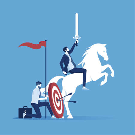 Businessman riding horse and holding sword, business competition and leadership conceptのイラスト素材