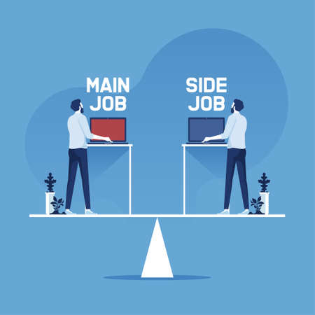 Businessman balance of main job and side job image, business conceptのイラスト素材
