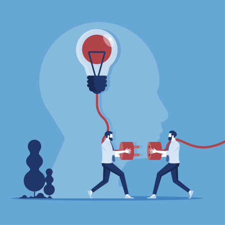 Business concept vector illustration, network connection, brainstorming, light bulb lights up as a...