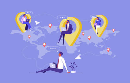 People from all over the world, remote job or distance work concept, businessman working remotely...