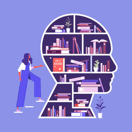 Knowledge or education as intelligence mind experience concept, up skill, learn new things or knowledge development for new skill and improve job qualificationのイラスト素材