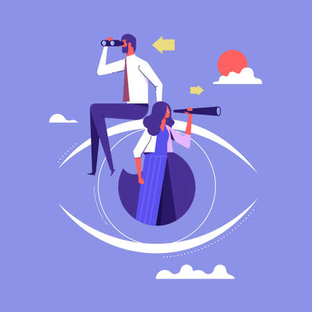 Business team looking to the future with telescope, business vision vector conceptのイラスト素材