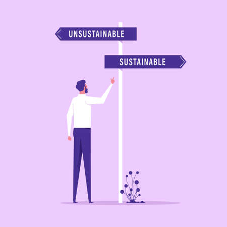 Sustainability, sustainable and renewable green economy, energy, development and business, businessman choose between sustainable or unsustainableのイラスト素材
