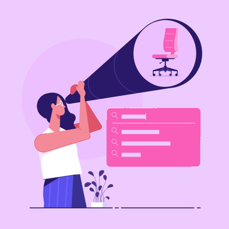 Looking for new job, employment, career or job search, find opportunity, seek for vacancy or work position concept, businesswoman with binoculars to opportunity, find jobのイラスト素材
