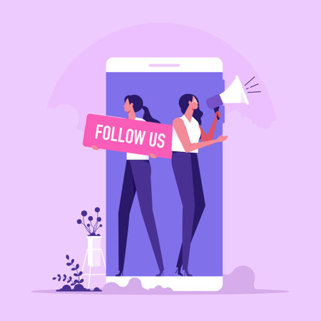 Illustration of follow us, People request to follow it for social network conceptのイラスト素材