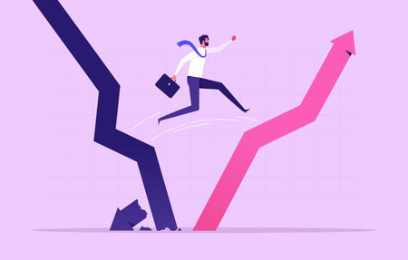 Stock market volatility. Adjustment of investment portfolio. Stop loss. Businessman change to investment in stock marketのイラスト素材