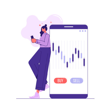 Online foreign exchange or trade conceptÂ with woman trading in forex market using mobileのイラスト素材