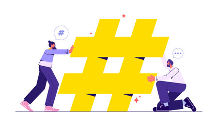 Group of people make hashtag icon-Social media marketing. Concept of hashtag for social media marketing advertising, blogging, media planning, promotion in social networkのイラスト素材