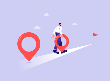 Businessman put pin point on route map to achieve success and goal, concept of achieve a goal and successのイラスト素材