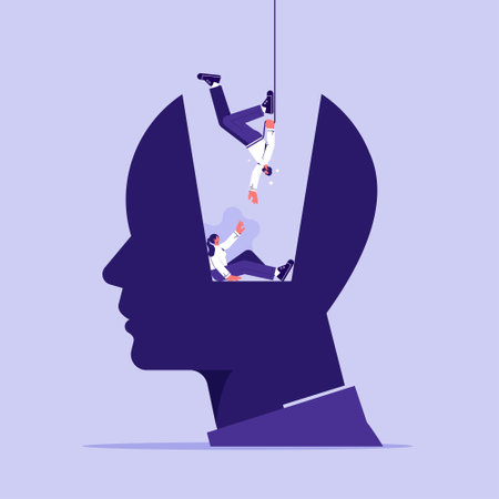 Helping each other recovery depression or helping hand concept, man helps sad and unhappy young woman in depression sittingのイラスト素材