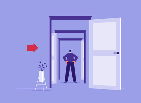 Open new opportunity door, career development or business decision for new challenge, success and achievement secret concept, businessman open the access to success doorのイラスト素材