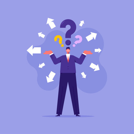 Business decision making, career path, work direction or choose the right way to success concept, confused businessman choosing directionsのイラスト素材