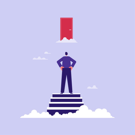 Opportunity door, career development or business decision for new challenge concept, businessmen think about how to reach the door positionのイラスト素材