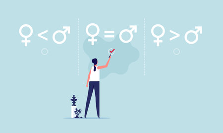 Gender equality equal treatment male and female in society business. Concept balance on man and woman equal opportunities. fair opportunities for different gendersのイラスト素材