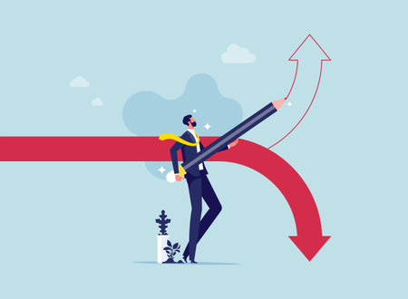 Changing investment strategies to grow or succeed in business, Adjustment or change in a progressive direction, businessman draw new arrow metaphor of change directionのイラスト素材