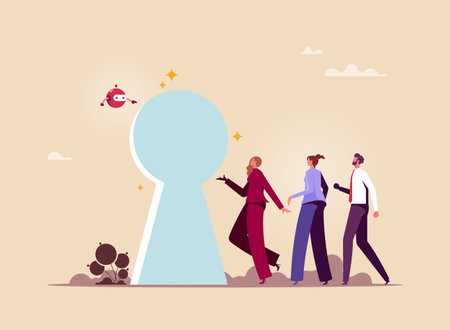 Robotic or artificial intelligence help team business on target, using AI to find direction and goals of the organization's business, artificial intelligence  guide the way or ideas to success in businessのイラスト素材