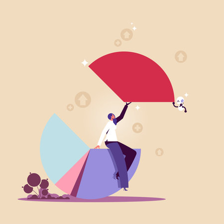 Artificial intelligence help make market share or investment income concept, automation investment, AI robot hand giving big market share pie chart to businesswomanのイラスト素材