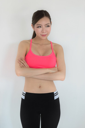 portrait of young fitness woman and 
exerciseの写真素材