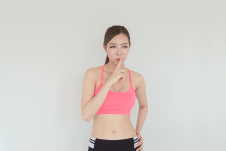 portrait of young fitness woman and 
exerciseの写真素材