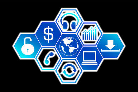 technology icons on black background