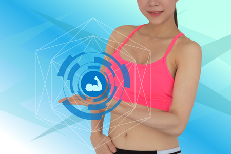 portrait of young fitness woman and 
exerciseの写真素材