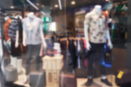 blurred photo, Blurry image, Jeans Denim pants on the shelvesの写真素材