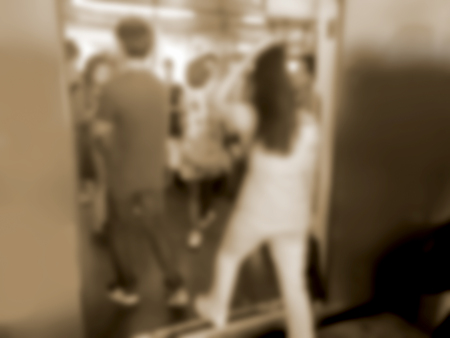blurred photo, Blurry image, people At station Electric train, backgroundの写真素材