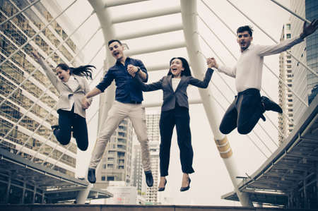 Successful business team on the city background.の写真素材