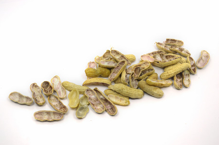 The Closeup of boil peanut on white background