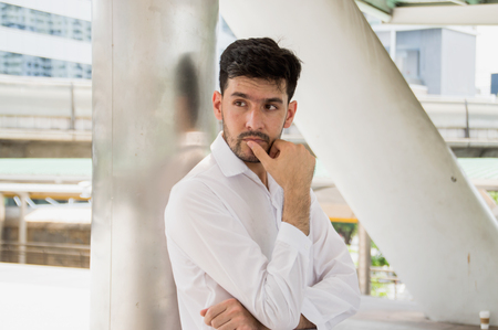 Thoughtful Businessman  Thinking Aspirations Goals Contemplating Conceptの写真素材