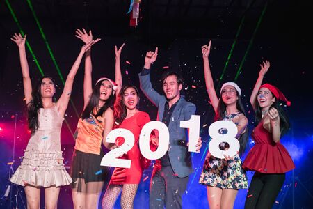 Young people are celebrating the night party entertainment.の写真素材