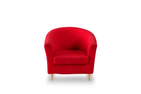 Red sofa on white background in bedroom.の写真素材