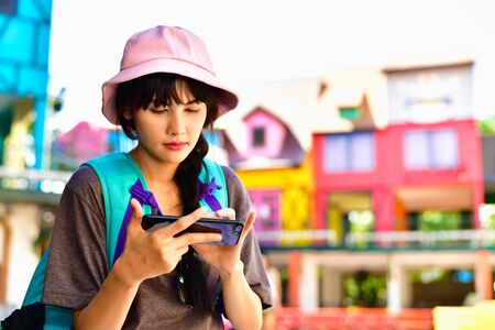 Beautiful girls are traveling abroad with fun.の写真素材