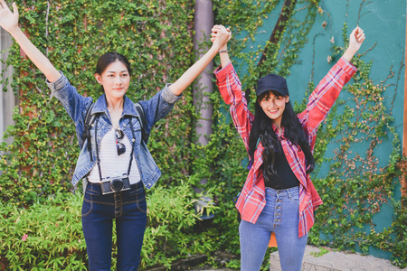 Tourists are taking photos in the city.の写真素材