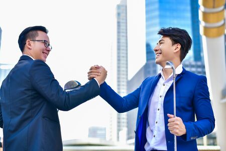Concept Business people playing sports, Businessmen are fighting in golf games.