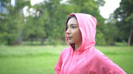 Exercise concepts. Athletes are breathing in the park. 4k Resolution.