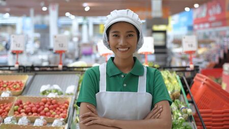 Shopping concepts. The sales staff are confident in customer service at the fruit and vegetable...