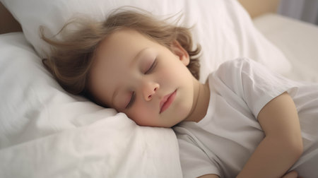 Caucasian child sleeping in the bedroom.の素材