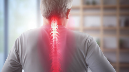Elderly person with symptoms of spinal pain.の素材