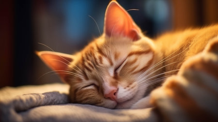 The cat is sleeping happily in the house.の素材