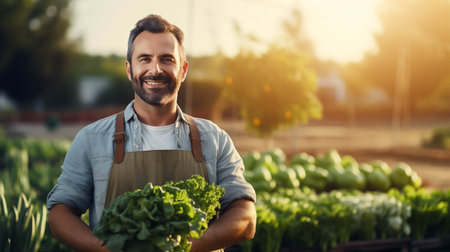Caucasian man smiling with confidence gardening.の素材