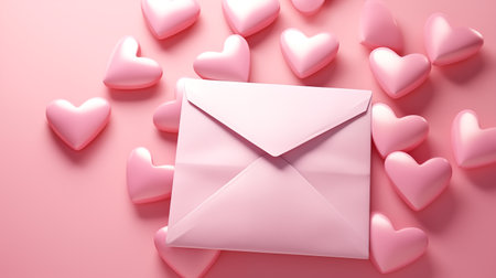 Love-themed envelope surrounded by pink hearts.の素材