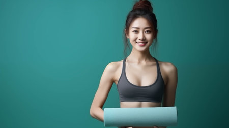 Asian woman in sports bra isolated on background.の素材