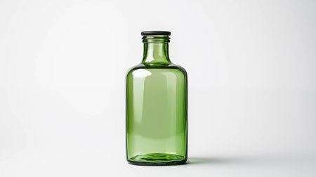 Transparent glass bottle on white background.の素材